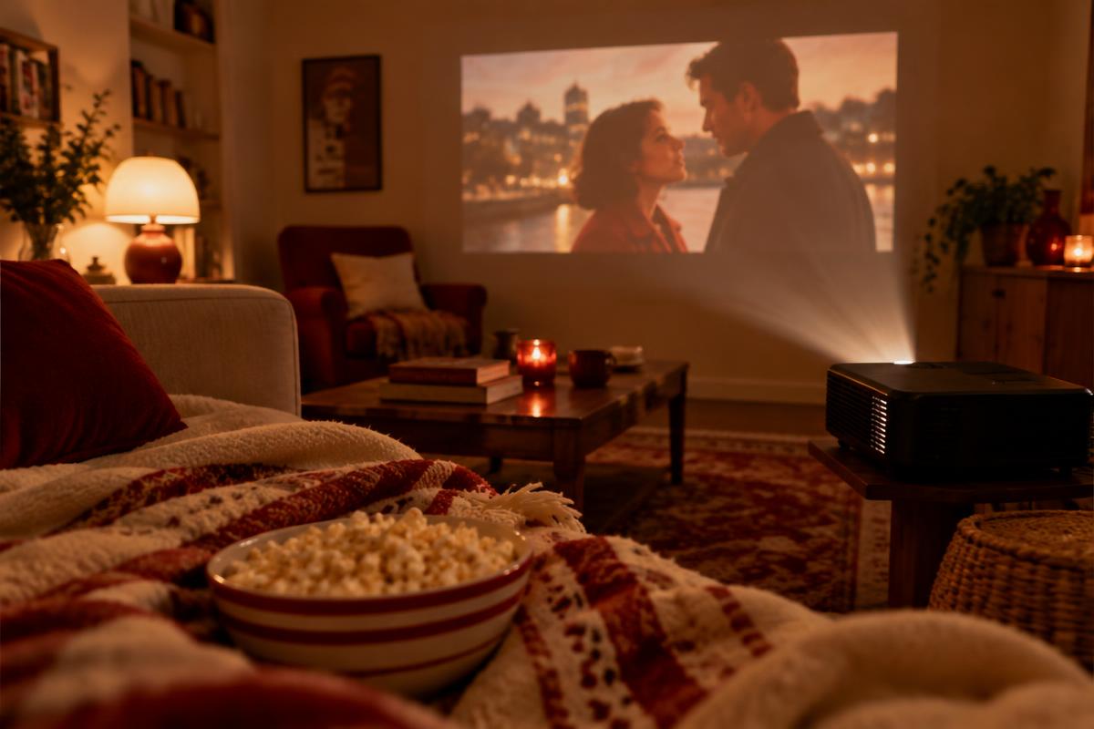 Cozy movie night with popcorn